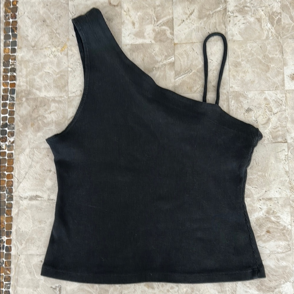 We The‎ Free One-Shoulder Ribbed Cropped Top Color Dark Green Size L